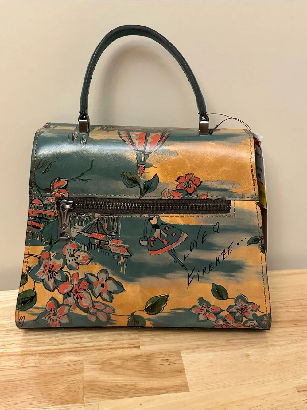 Patricia Nash Floral Top-Handle Satchel in Tan and Green